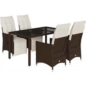 vidaXL Ensemble de bistro de jardin 5 pcs coussins marron poly rotin pas cher