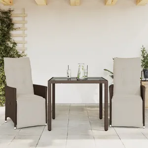 vidaXL Ensemble de bistro de jardin 3 pcs coussins marron poly rotin pas cher