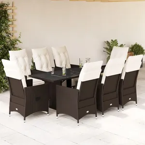 vidaXL Ensemble de bistro de jardin 9 pcs coussins marron poly rotin pas cher