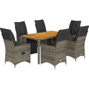vidaXL Ensemble de bistro de jardin 7 pcs coussins gris poly rotin pas cher