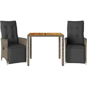 vidaXL Ensemble de bistro de jardin 3 pcs coussins gris poly rotin pas cher