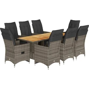 vidaXL Ensemble de bistro de jardin 9 pcs coussins gris poly rotin pas cher