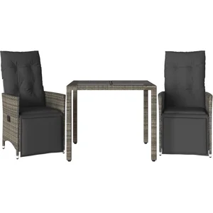 vidaXL Ensemble de bistro de jardin 3 pcs coussins gris poly rotin pas cher