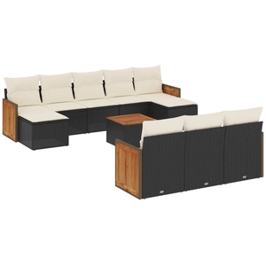 vidaXL Salon de jardin 11 pcs avec coussins noir résine tressée pas cher