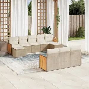vidaXL Salon de jardin avec coussins 10 pcs beige résine tressée pas cher