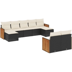 vidaXL Salon de jardin 10 pcs avec coussins noir résine tressée pas cher