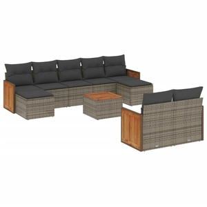 vidaXL Salon de jardin avec coussins 10 pcs gris résine tressée pas cher