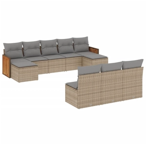 vidaXL Salon de jardin avec coussins 10 pcs beige résine tressée pas cher