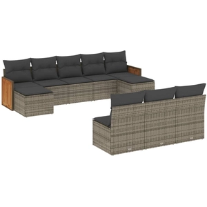 vidaXL Salon de jardin avec coussins 10 pcs gris résine tressée pas cher