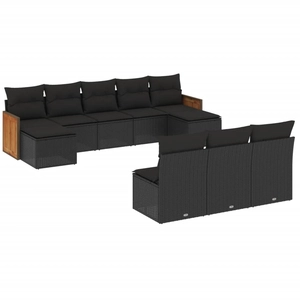vidaXL Salon de jardin 11 pcs avec coussins noir résine tressée pas cher