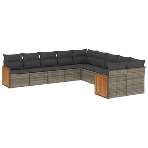 vidaXL Salon de jardin 11 pcs avec coussins gris résine tressée pas cher