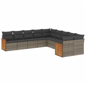 vidaXL Salon de jardin avec coussins 10 pcs gris résine tressée pas cher
