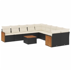 vidaXL Salon de jardin 10 pcs avec coussins noir résine tressée pas cher
