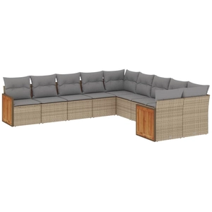 vidaXL Salon de jardin avec coussins 10 pcs beige résine tressée