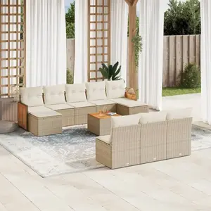 vidaXL Salon de jardin 11 pcs avec coussins beige résine tressée pas cher
