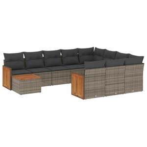 vidaXL Salon de jardin 11 pcs avec coussins gris résine tressée pas cher