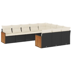 vidaXL Salon de jardin 10 pcs avec coussins noir résine tressée pas cher