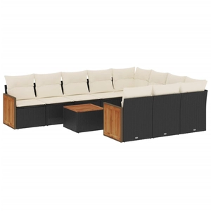 vidaXL Salon de jardin 11 pcs avec coussins noir résine tressée pas cher