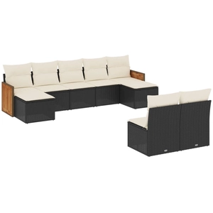 vidaXL Salon de jardin 10 pcs avec coussins noir résine tressée pas cher