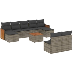 vidaXL Salon de jardin 9 pcs avec coussins gris résine tressée pas cher