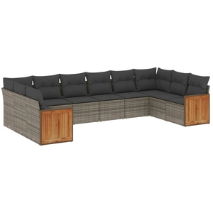 vidaXL Salon de jardin avec coussins 10 pcs gris résine tressée pas cher