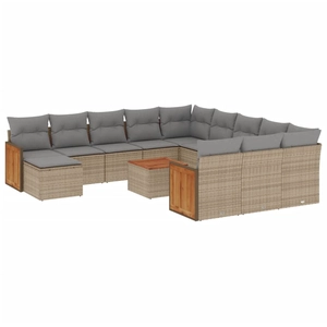 vidaXL Salon de jardin avec coussins 12 pcs beige résine tressée pas cher