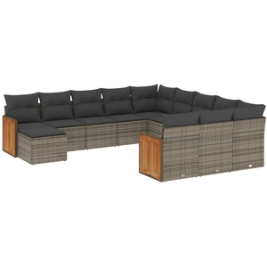 vidaXL Salon de jardin avec coussins 12 pcs gris résine tressée pas cher