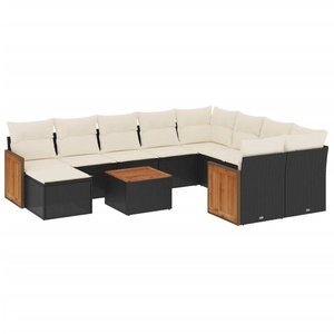 vidaXL Salon de jardin 11 pcs avec coussins noir résine tressée pas cher