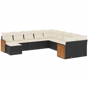 vidaXL Salon de jardin 11 pcs avec coussins noir résine tressée pas cher
