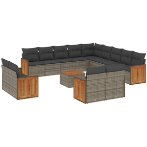 vidaXL Salon de jardin avec coussins 14 pcs gris résine tressée pas cher