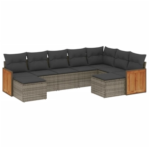 vidaXL Salon de jardin 9 pcs avec coussins gris résine tressée pas cher
