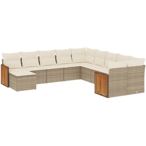 vidaXL Salon de jardin avec coussins 12 pcs beige résine tressée pas cher