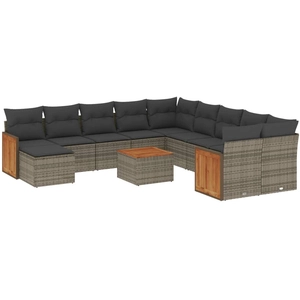 vidaXL Salon de jardin avec coussins 12 pcs gris résine tressée pas cher