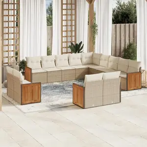vidaXL Salon de jardin avec coussins 13 pcs beige résine tressée pas cher