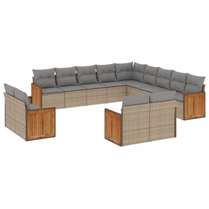 vidaXL Salon de jardin avec coussins 13 pcs beige résine tressée pas cher