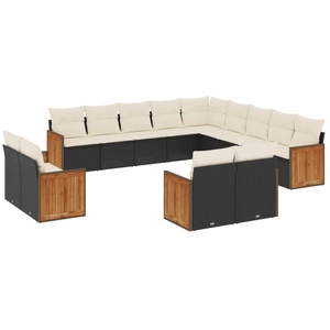 vidaXL Salon de jardin avec coussins 14 pcs noir résine tressée pas cher