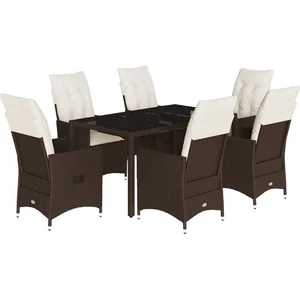 vidaXL Ensemble à manger de jardin et coussins 7 pcs marron rotin pas cher