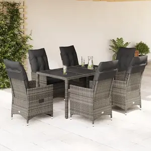 vidaXL Ensemble à manger de jardin et coussins 7 pcs gris rotin pas cher