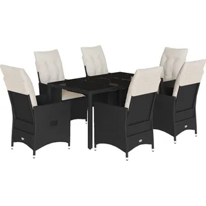 vidaXL Ensemble à manger de jardin coussins 7pcs Noir Résine tressée pas cher