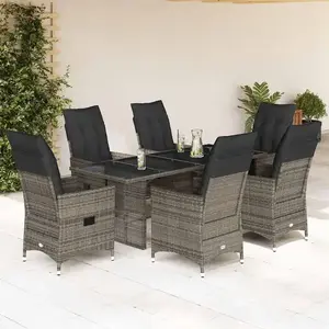 vidaXL Ensemble à manger de jardin et coussins 7 pcs gris rotin pas cher