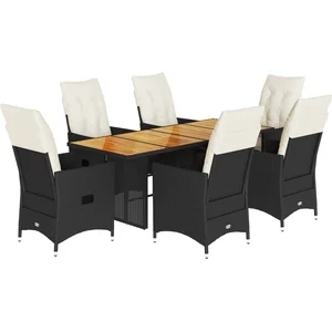 vidaXL Ensemble à manger de jardin coussins 7 pcs noir résine tressée pas cher