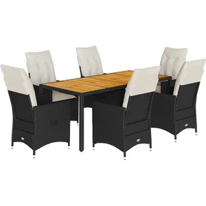 vidaXL Ensemble à manger de jardin coussins 7pcs Noir Résine tressée pas cher