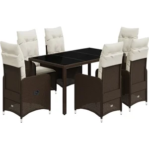 vidaXL Ensemble de bistro de jardin 7 pcs coussins marron poly rotin pas cher