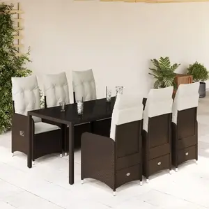 vidaXL Ensemble de bistro de jardin 7 pcs coussins marron poly rotin pas cher