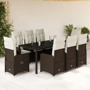 vidaXL Ensemble de bistro de jardin 9 pcs coussins marron poly rotin pas cher