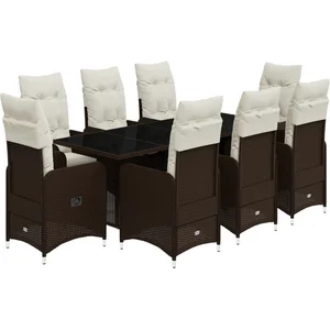 vidaXL Ensemble de bistro de jardin 9 pcs coussins marron poly rotin pas cher