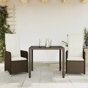vidaXL Ensemble de bistro de jardin 3 pcs coussins marron poly rotin pas cher
