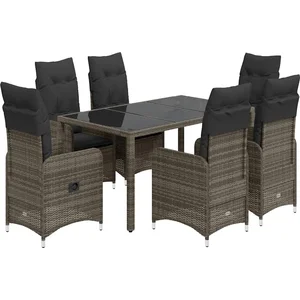 vidaXL Ensemble de bistro de jardin 7 pcs coussins gris poly rotin pas cher