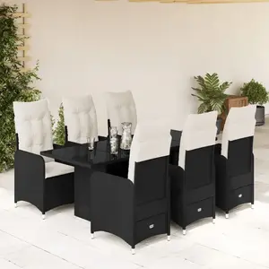 vidaXL Ensemble de bistro de jardin 7 pcs coussins noir poly rotin pas cher