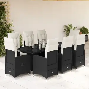 vidaXL Ensemble de bistro de jardin 9 pcs coussins noir poly rotin pas cher